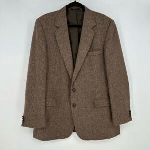 Haggar Wool Brown Black Plaid Tweed Sport Coat Blazer 44L Preppy Classic